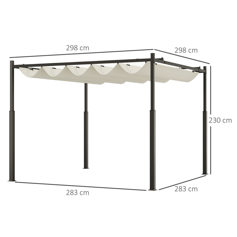 Outsunny 3 x 3(m) Garden Pergola with Retractable Roof and Magnetic Fixture, Outdoor Gazebo Pergola Kit Sun Shade Canopy, UPF30+, 80mm Metal Column, Cream White