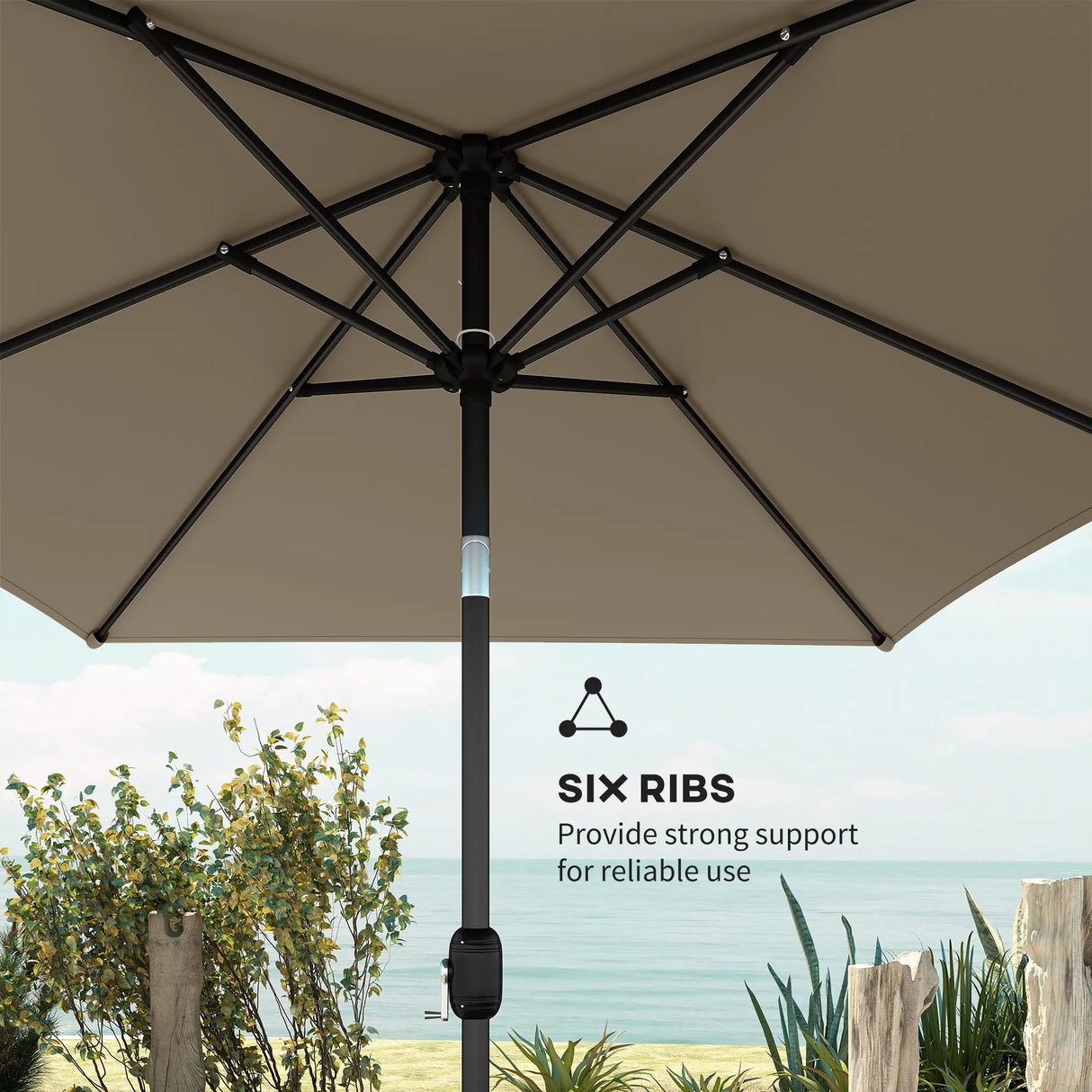 Outsunny Garden Parasol, Parasol Umbrella with Crank Handle, Tilt Function, Polyester Canopy, Khaki