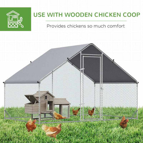 PawHut Chicken Run Galvanised Walk-in Chicken Coop Hen Poultry House Cage Rabbit Hutch Pet Playpen Garden w/ Water-Resist Cover, 3 x 2 x 2m