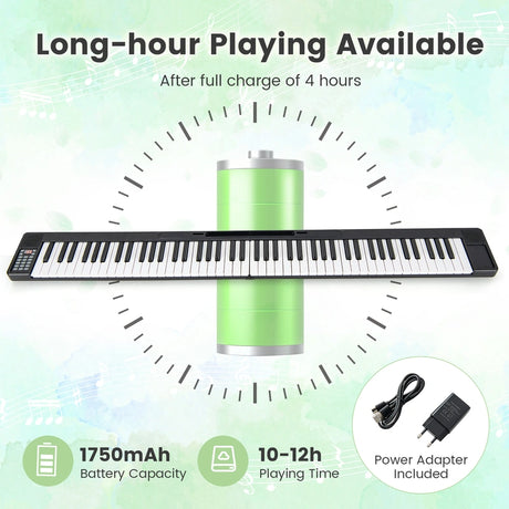 Foldable 88-Key Digital Piano for Beginners, Kids, Adults-Black