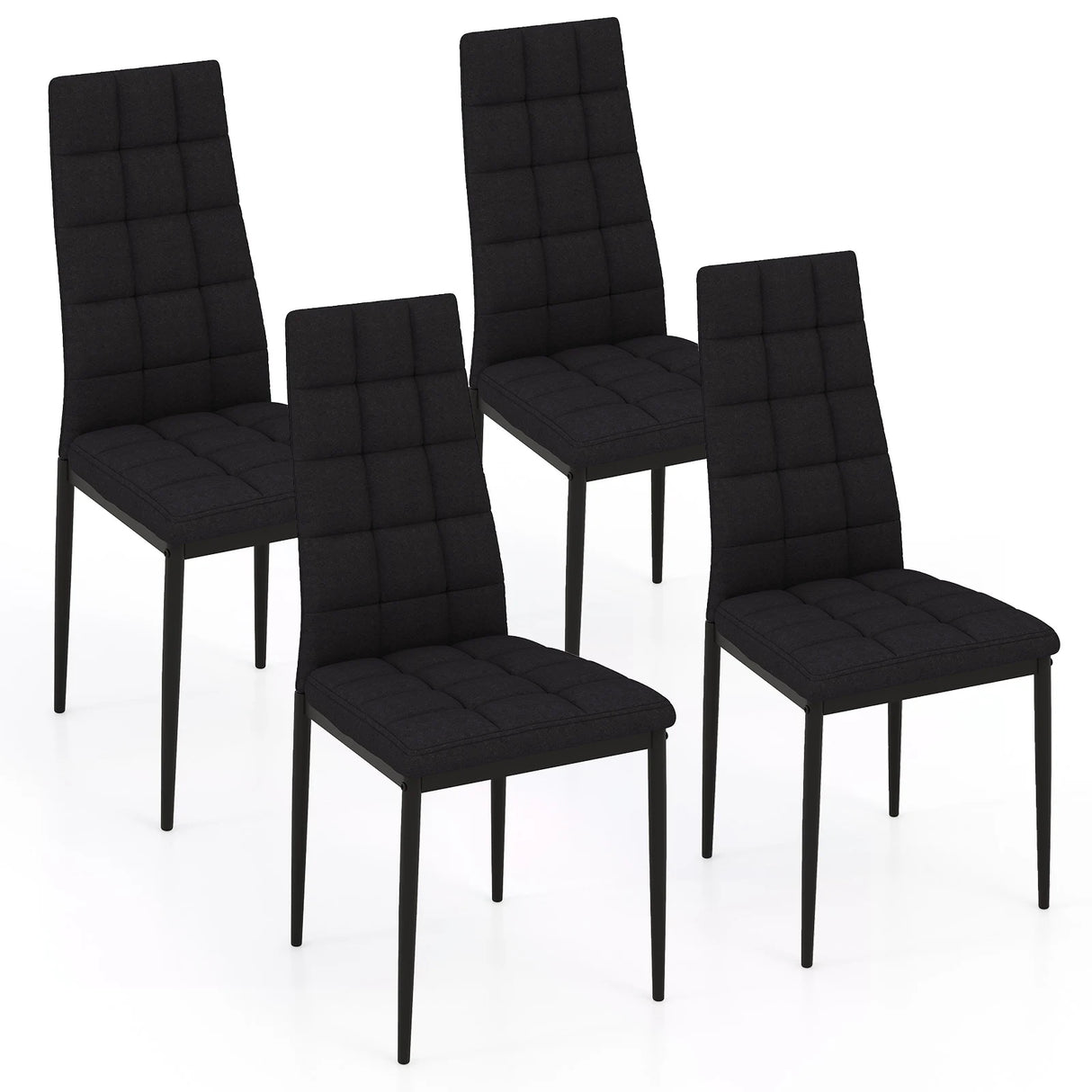 Set of 4 Fabric Dining Chairs Set with Upholstered Cushion and High Back