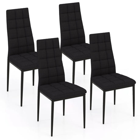Set of 4 Fabric Dining Chairs Set with Upholstered Cushion and High Back