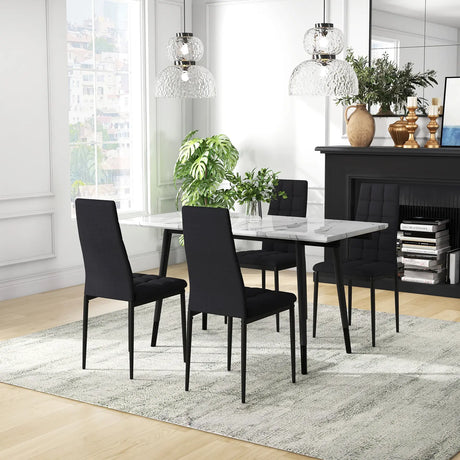 Set of 4 Fabric Dining Chairs Set with Upholstered Cushion and High Back