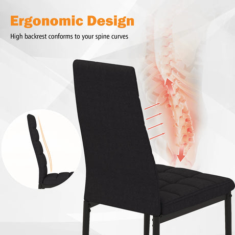 Set of 4 Fabric Dining Chairs Set with Upholstered Cushion and High Back