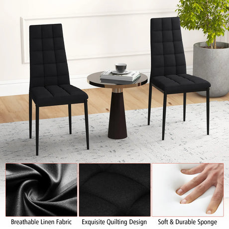 Set of 4 Fabric Dining Chairs Set with Upholstered Cushion and High Back