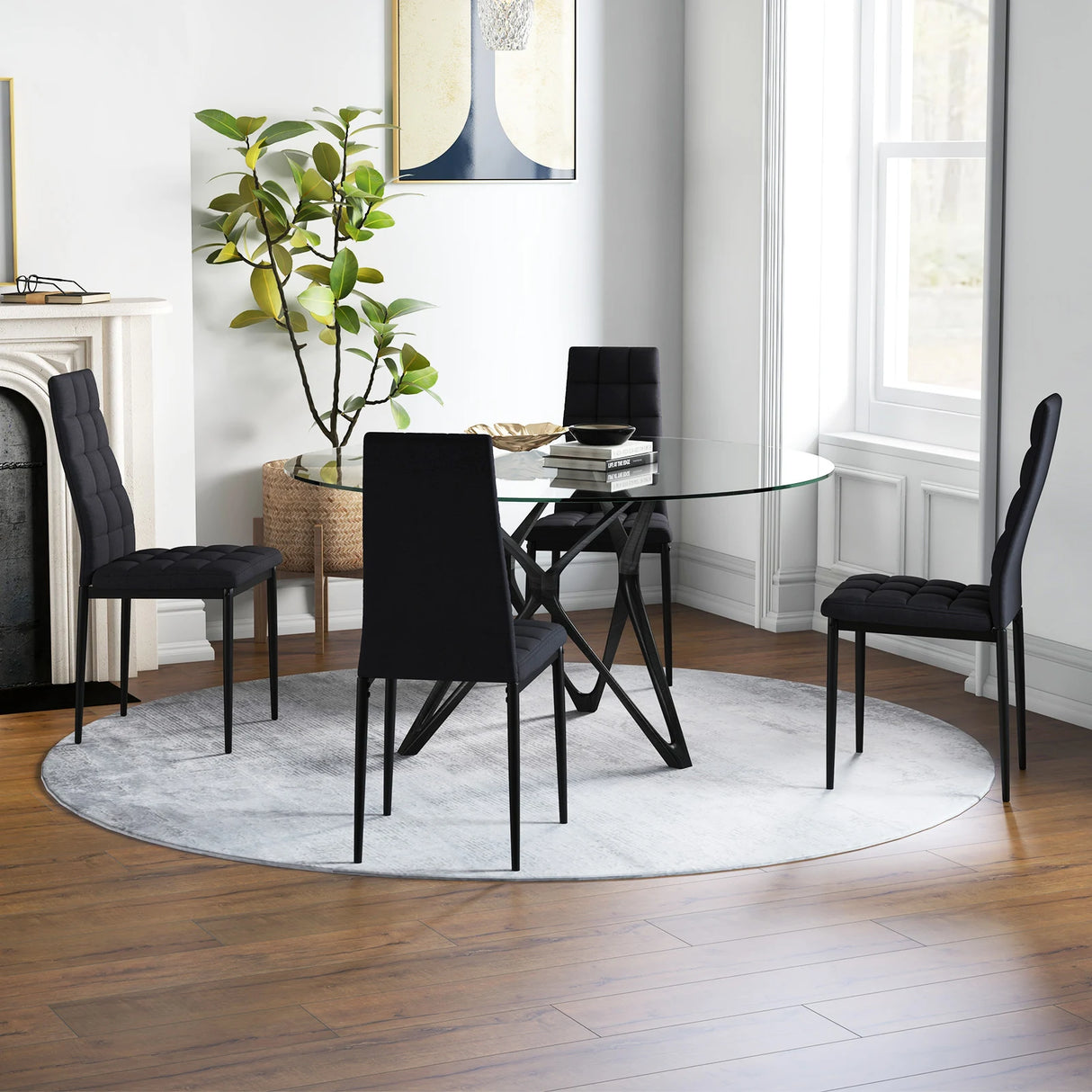Set of 4 Fabric Dining Chairs Set with Upholstered Cushion and High Back
