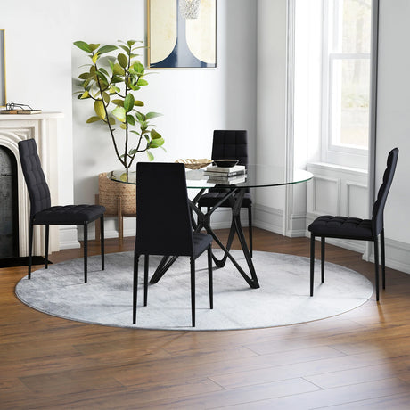 Set of 4 Fabric Dining Chairs Set with Upholstered Cushion and High Back
