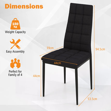 Set of 4 Fabric Dining Chairs Set with Upholstered Cushion and High Back