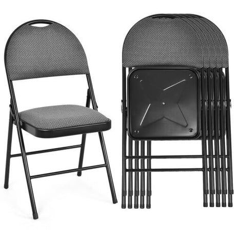 6 Pack Folding Chairs Portable Padded Office Kitchen Dining Chairs-Black