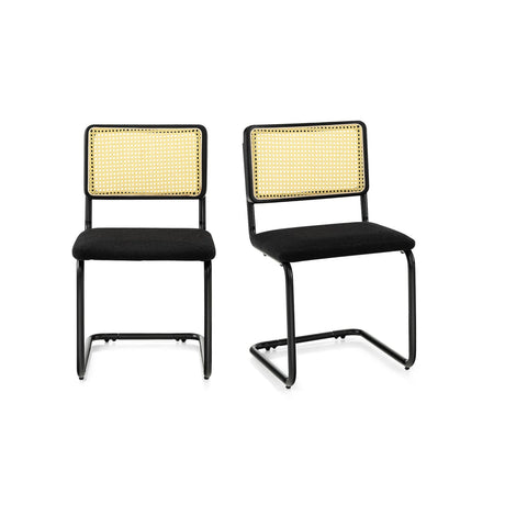 2 Pieces Mid-Century Modern Dining Chair with Cane Back & Cantilever Design