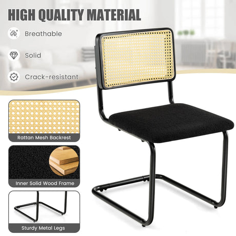 2 Pieces Mid-Century Modern Dining Chair with Cane Back & Cantilever Design