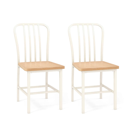 Armless Spindle Back Dining Chair Set of 2 with Ergonomic Seat-White