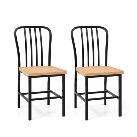 Armless Spindle Back Dining Chair Set of 2 with Ergonomic Seat-Black