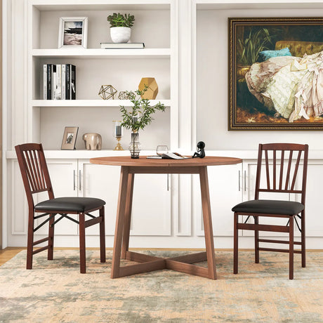 Set of 2 Folding Chairs with Padded Seat and Rubber Wood Frame-Brown