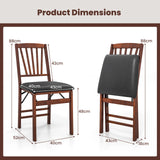 Set of 2 Folding Chairs with Padded Seat and Rubber Wood Frame-Brown