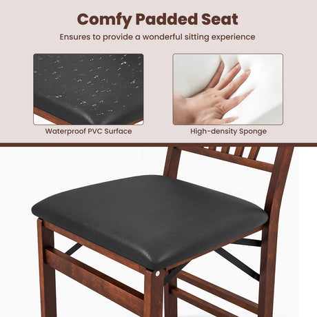 Set of 2 Folding Chairs with Padded Seat and Rubber Wood Frame-Brown