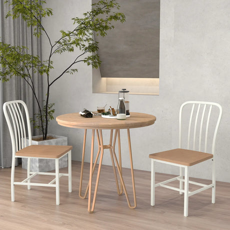 Armless Spindle Back Dining Chair Set of 2 with Ergonomic Seat-White