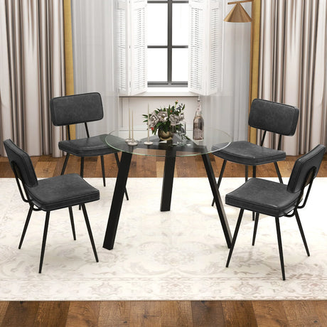 Kitchen Faux Leather Upholstered Dining Chair Set of 2-Black
