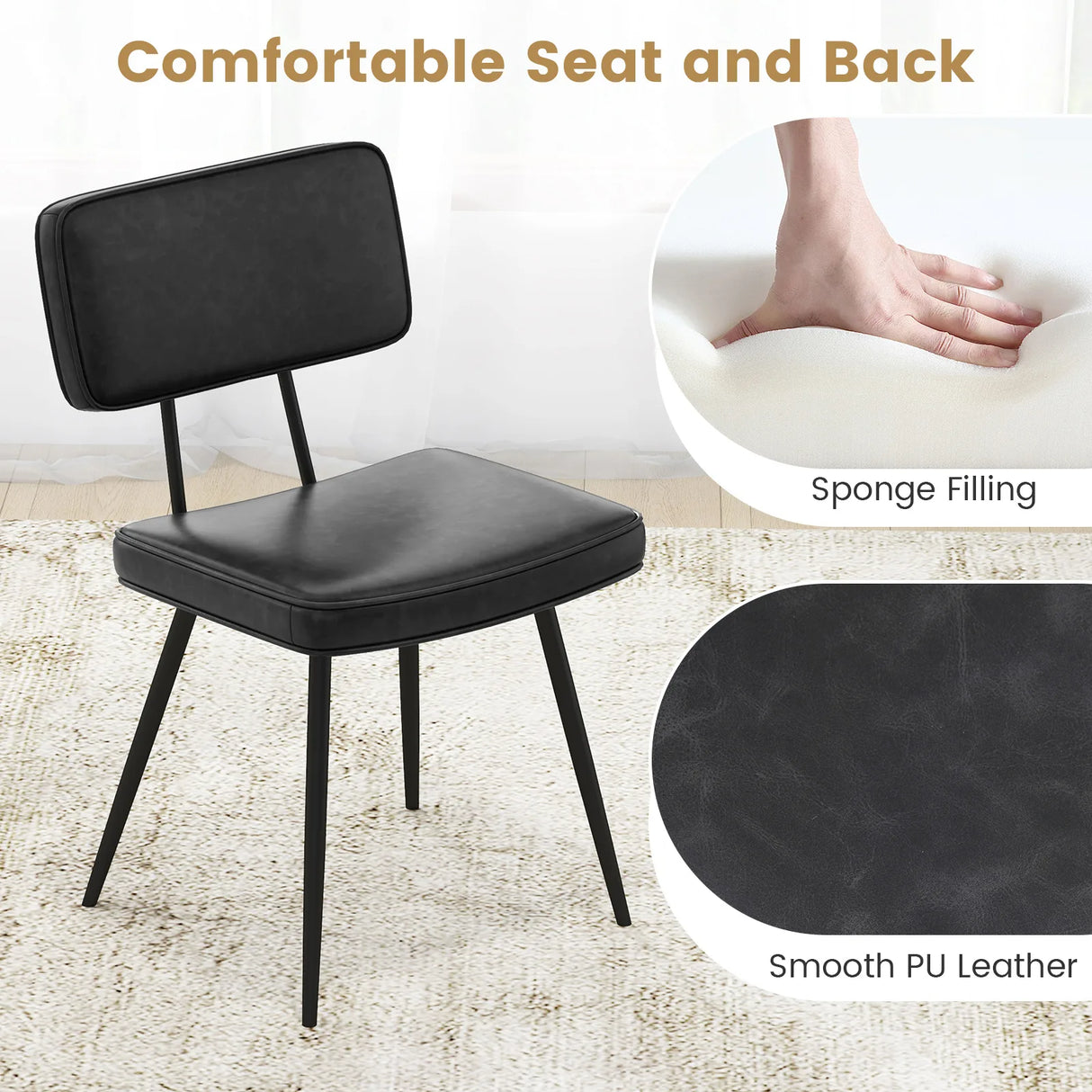 Kitchen Faux Leather Upholstered Dining Chair Set of 2-Black