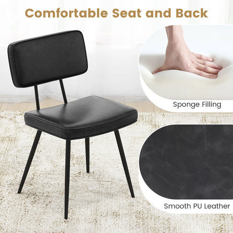 Kitchen Faux Leather Upholstered Dining Chair Set of 2-Black