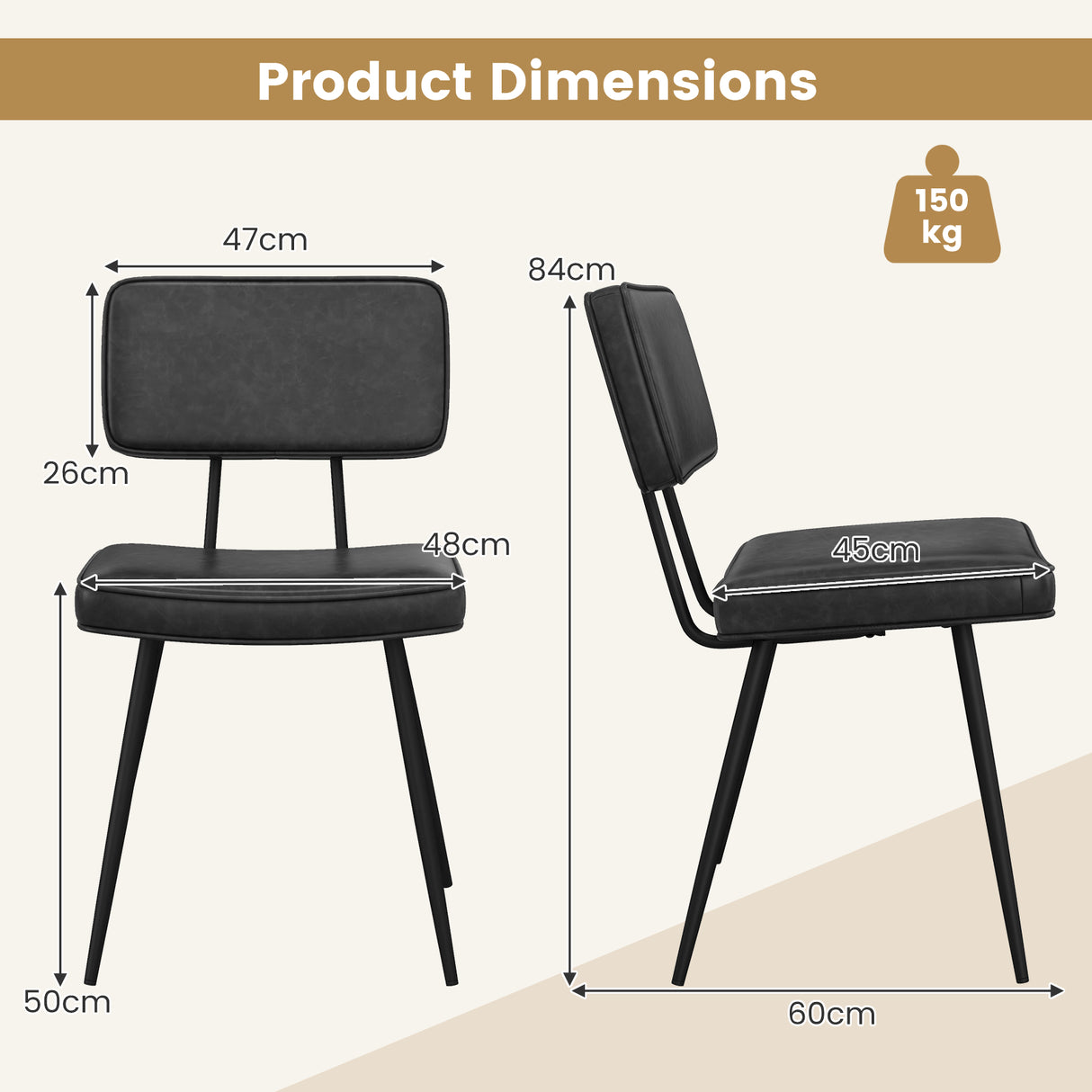 Kitchen Faux Leather Upholstered Dining Chair Set of 2-Black