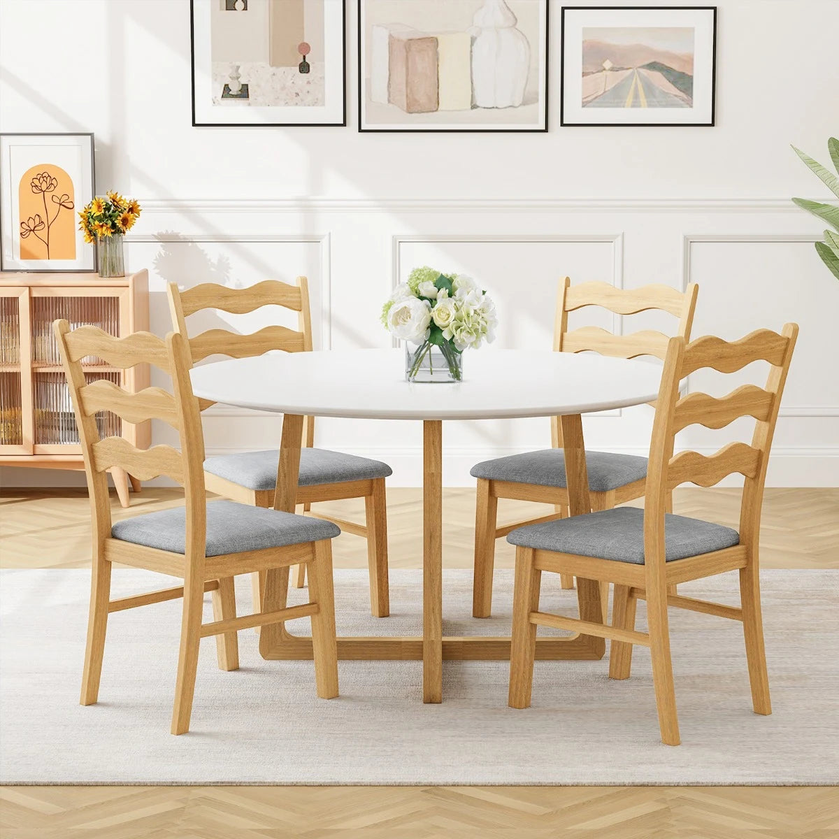 Dining Chair Set of 2 with Padded Seat for Dining Room Living Room Home-Natural