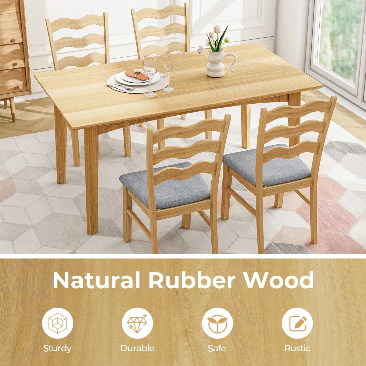 Dining Chair Set of 2 with Padded Seat for Dining Room Living Room Home-Natural