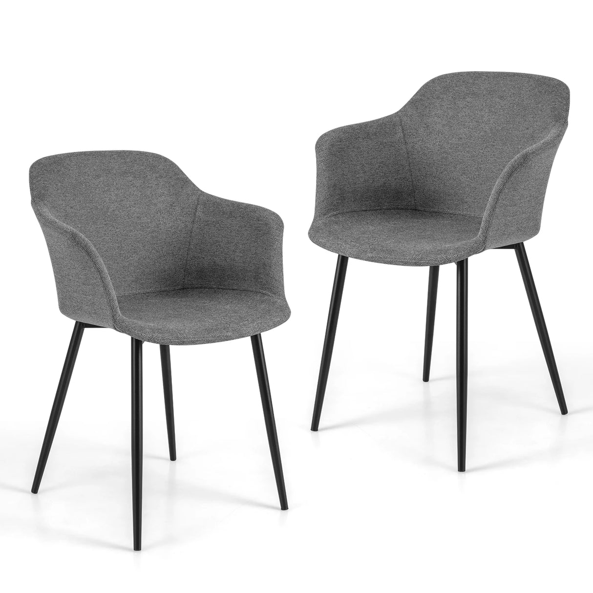 Set of 2 Dining Chairs with Ergonomic Backrest Design-Gray