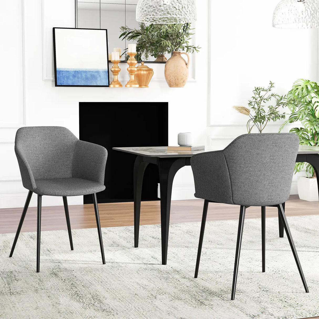Set of 2 Dining Chairs with Ergonomic Backrest Design-Gray