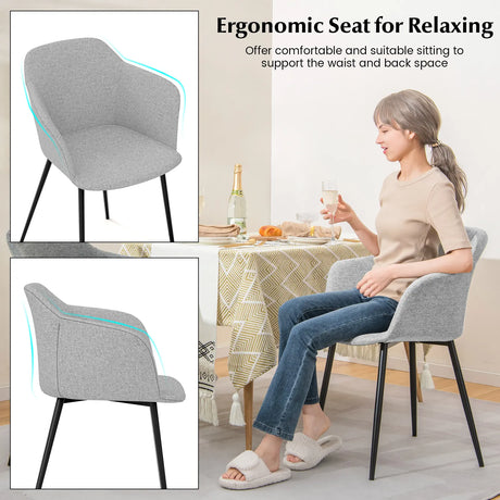 Set of 2 Upholstered Dining Chair with Ergonomic Backrest Design-Off White