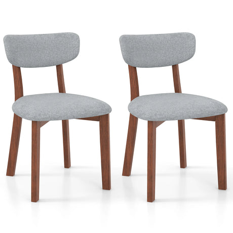 Dining Chairs Set of 2 Upholstered Mid-Back Chairs with Solid Rubber Wood Frame-Gray