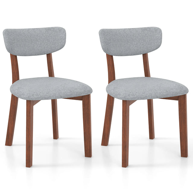 Dining Chairs Set of 2 Upholstered Mid-Back Chairs with Solid Rubber Wood Frame-Gray