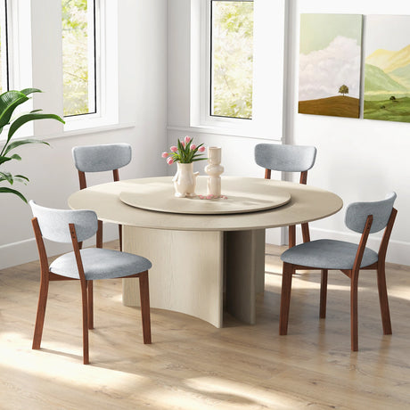Dining Chairs Set of 2 Upholstered Mid-Back Chairs with Solid Rubber Wood Frame-Gray