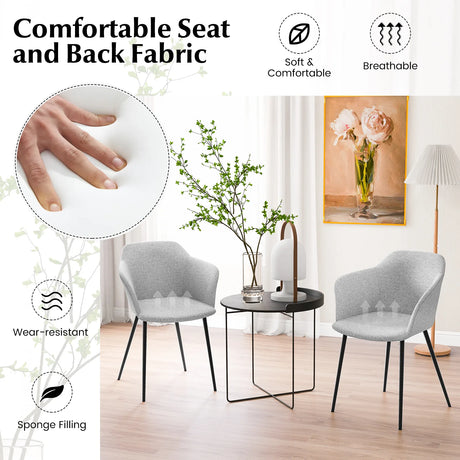 Set of 2 Upholstered Dining Chair with Ergonomic Backrest Design-Off White