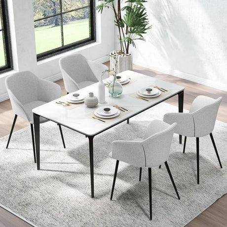 Set of 2 Upholstered Dining Chair with Ergonomic Backrest Design-Off White