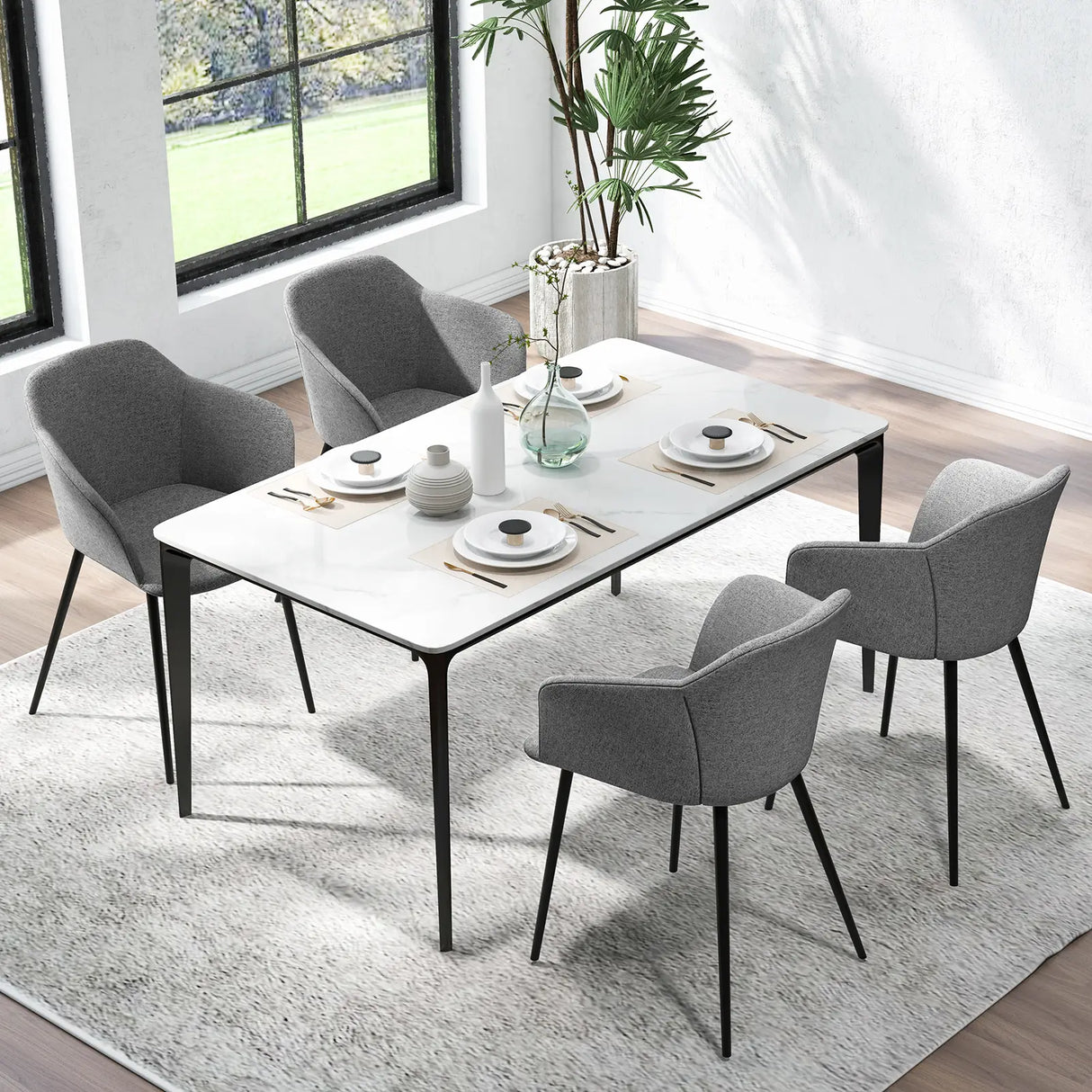 Set of 2 Dining Chairs with Ergonomic Backrest Design-Gray