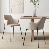 Dining Chairs Set of 2 Upholstered Accent Chairs with Curved Backrest-Beige