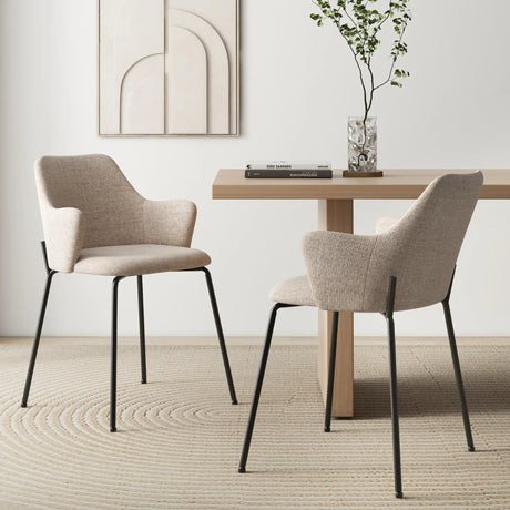 Dining Chairs Set of 2 Upholstered Accent Chairs with Curved Backrest-Beige