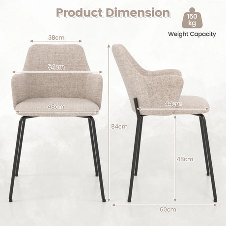 Dining Chairs Set of 2 Upholstered Accent Chairs with Curved Backrest-Beige