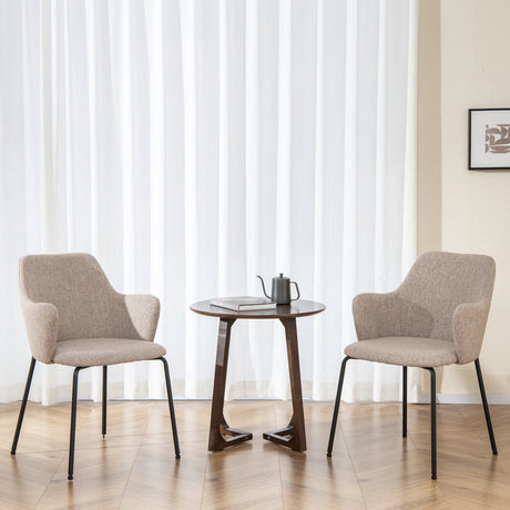 Dining Chairs Set of 2 Upholstered Accent Chairs with Curved Backrest-Beige