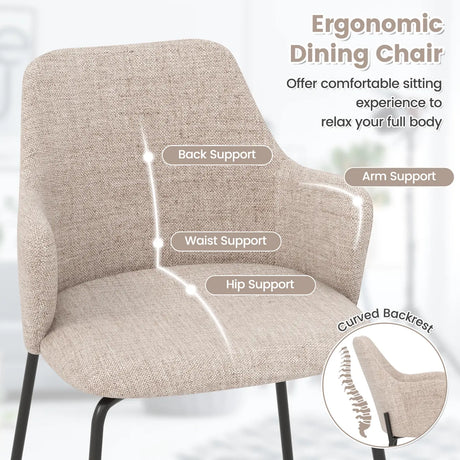 Dining Chairs Set of 2 Upholstered Accent Chairs with Curved Backrest-Beige