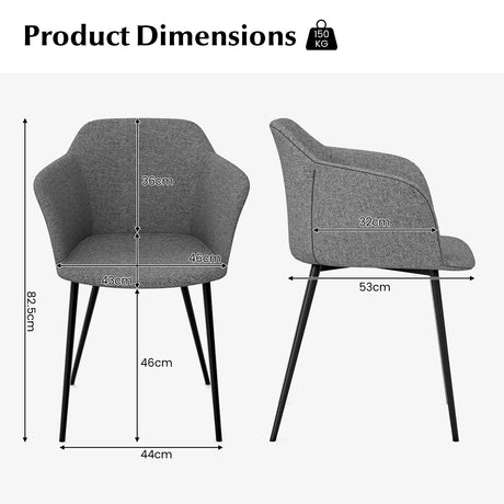 Set of 2 Dining Chairs with Ergonomic Backrest Design-Gray