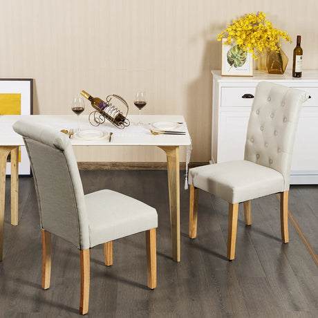 Set of 2 Tufted Dining Chair-Beige