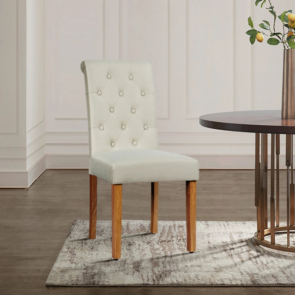 Set of 2 Tufted Dining Chair-Beige