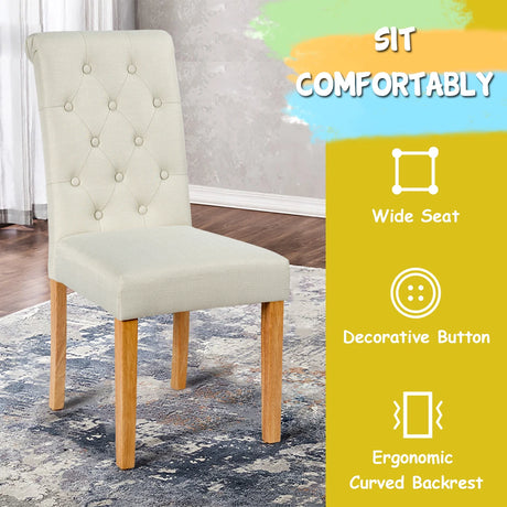 Set of 2 Tufted Dining Chair-Beige