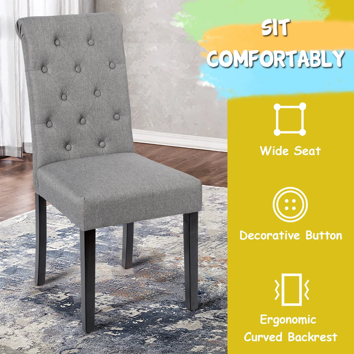 Set of 2 Tufted Dining Chair-Gray