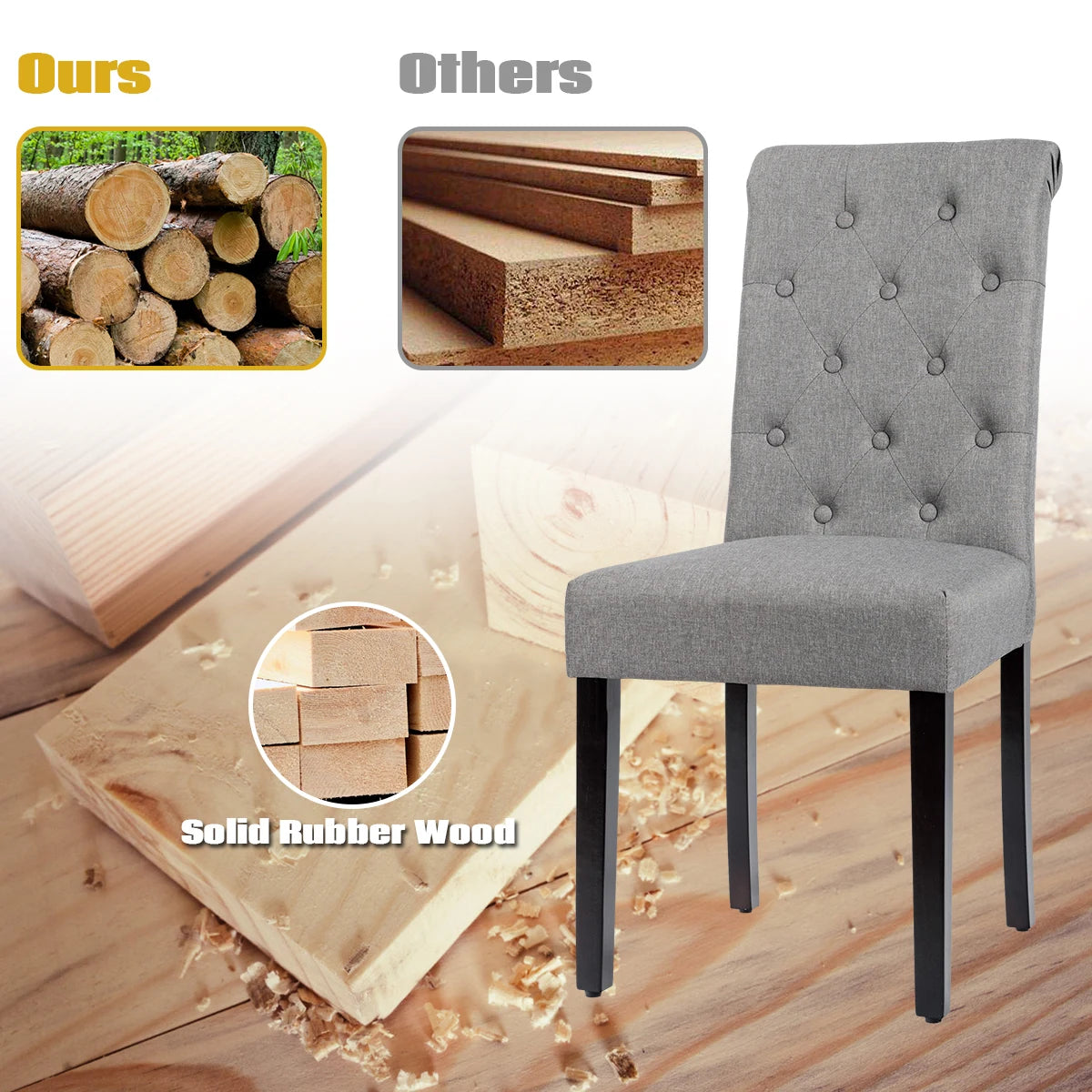 Set of 2 Tufted Dining Chair-Gray