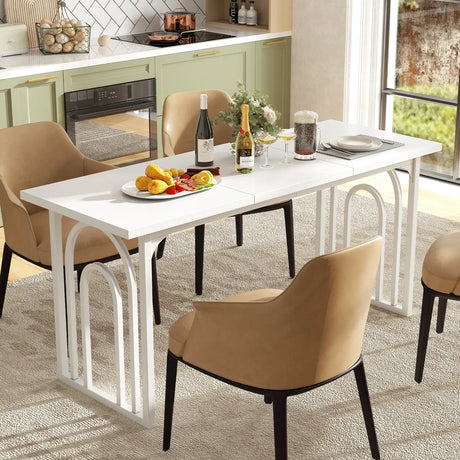 Dining Table for 6-8 People with Heavy Duty Metal Legs-White