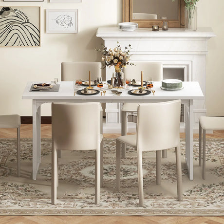 Dining Table for 6-8 People with Heavy Duty Metal Legs-White