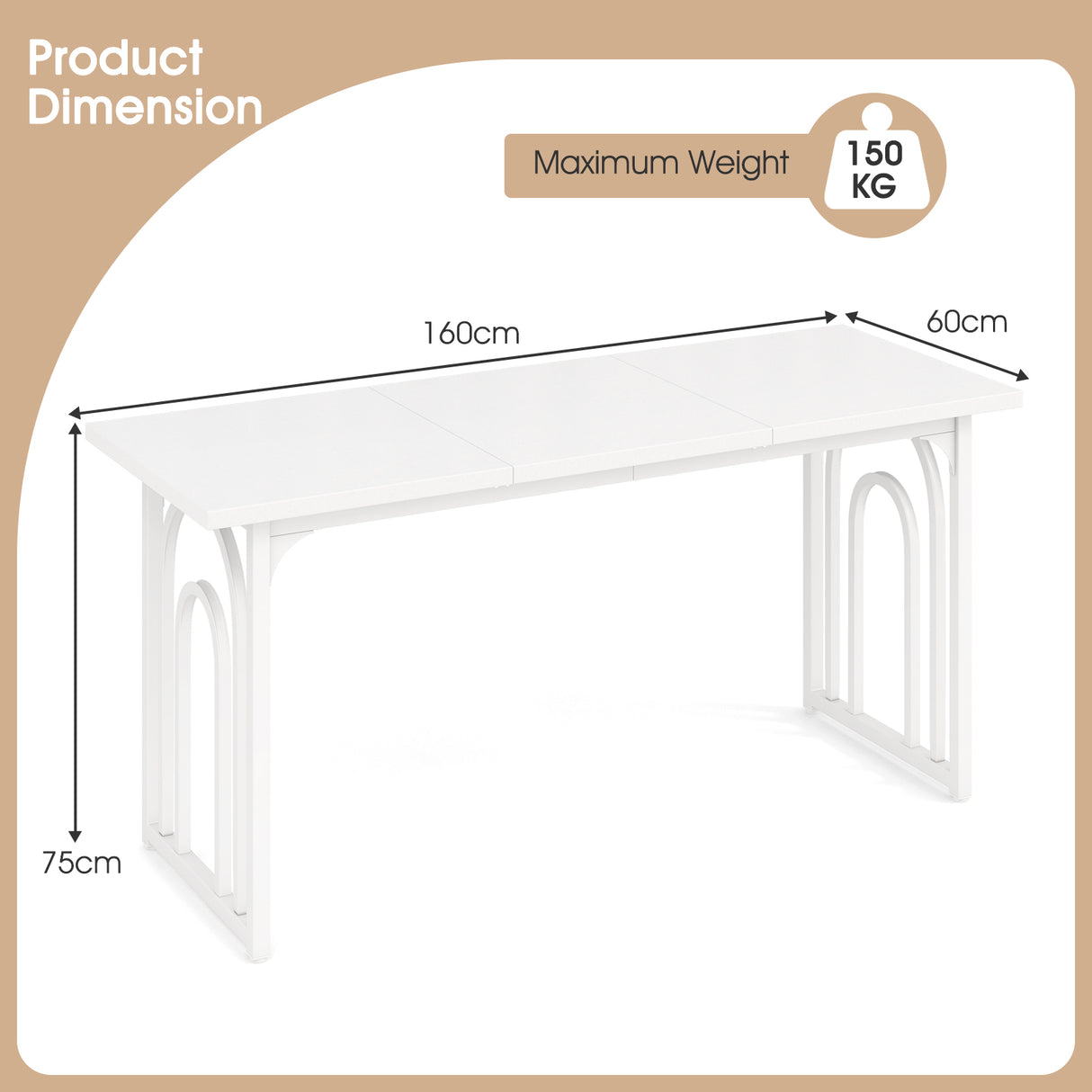 Dining Table for 6-8 People with Heavy Duty Metal Legs-White
